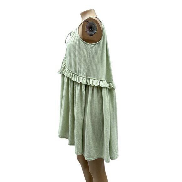 Free People Rosaline Tunic Dress Green Mini Tiered Rope Strap Summer Flowy M - Picture 6 of 13
